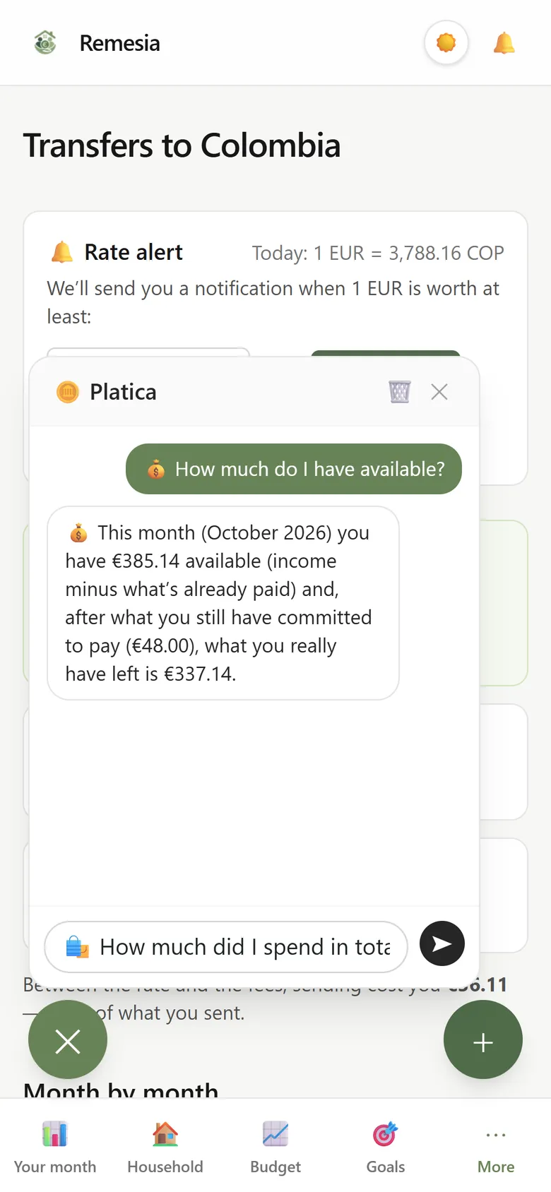Platica answering how much money was left and how much was spent