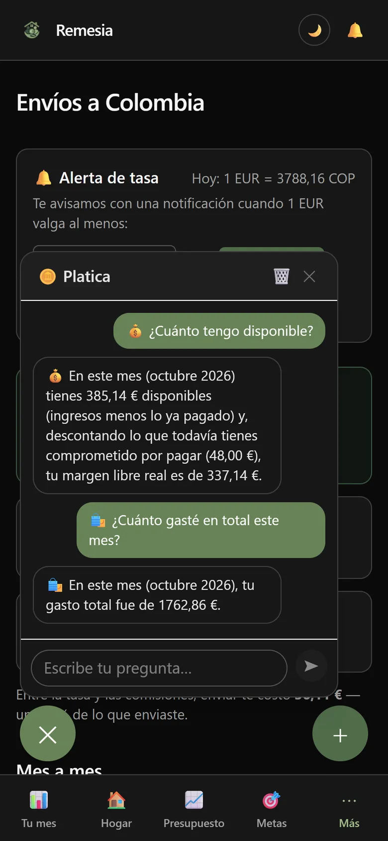 Platica respondiendo cuánto dinero quedó libre y cuánto se gastó